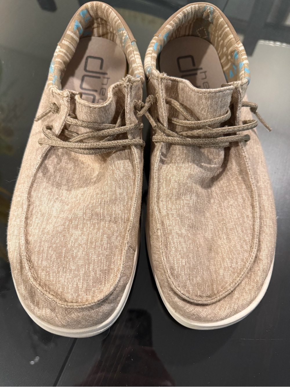 Hey Dude Men's Tan Canvas Lace-Up Casual Slip-Ons